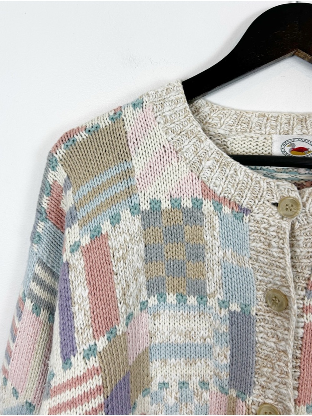 Marsh Landing VTG Patchwork Knit Button-Front Cardigan Size Small - Picture 3 of 7